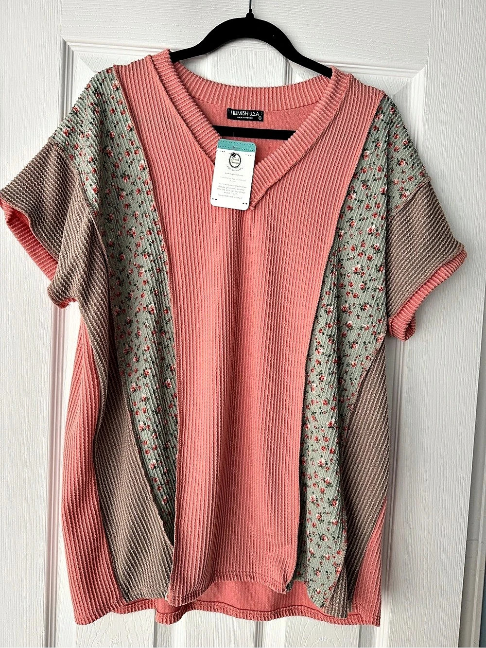 Harlowe & Graham Short Sleeve Floral Tunic in Pink & Green NWT